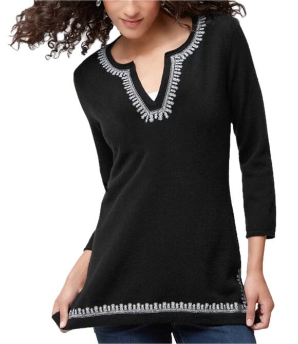 Tommy Bahama Sweaters - Tommy Bahama Black Cashmere White Pineapple Embroidered Tunic Sweater size XS